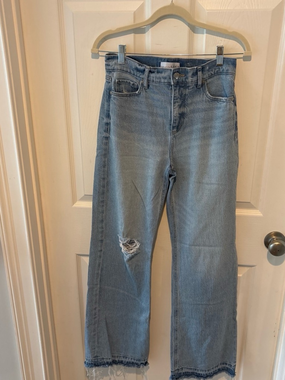 LOFT Light Blue Straight-Leg Distressed Jeans